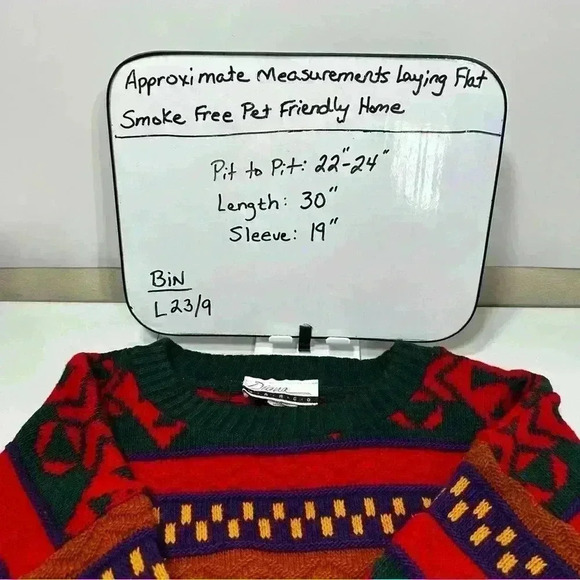 Vintage Diana Marco 90s Red Green Knit Tunic Holiday Long Sleeve Sweater Large - Picture 12 of 12